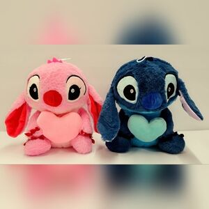 Stitch And Angel Plush Toys with Hearts